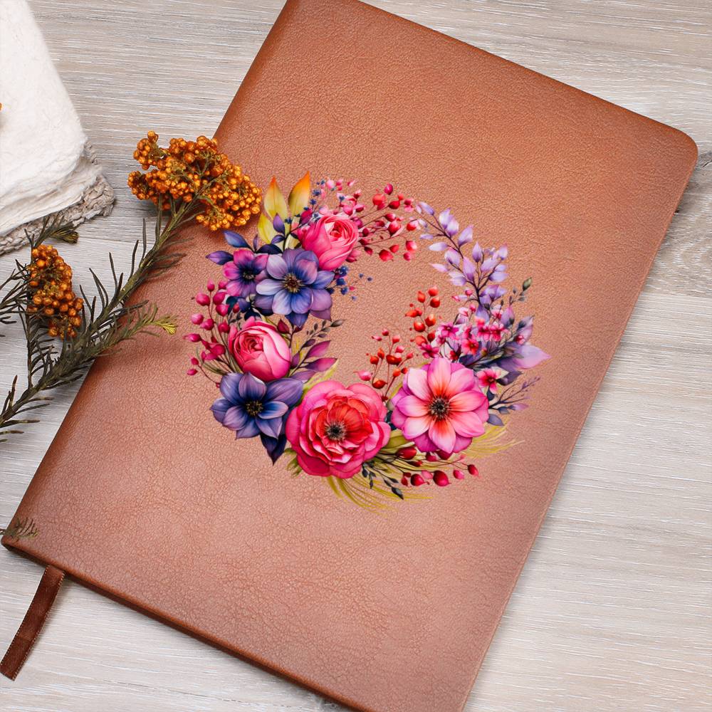 Floral Flower Wreath 085 - Vegan Leather Journal