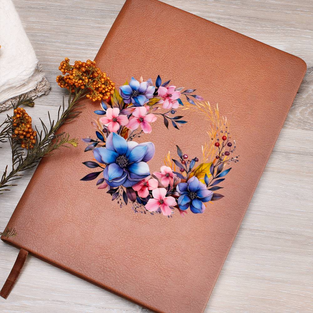 Floral Flower Wreath 137 - Vegan Leather Journal