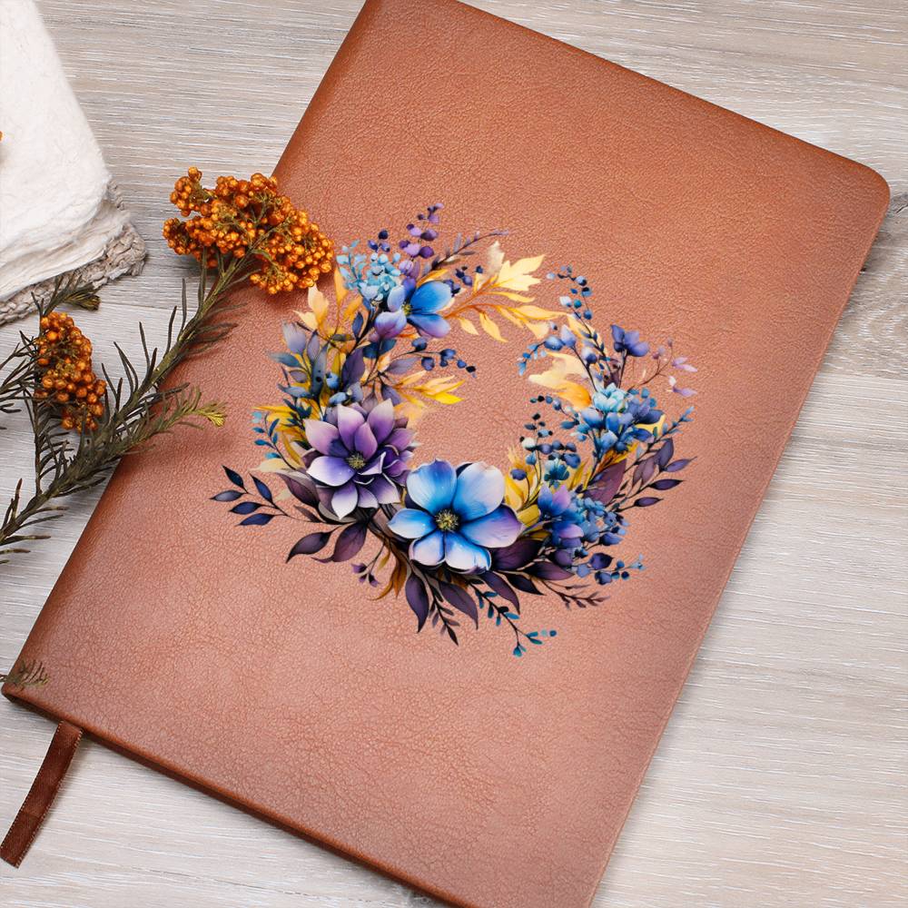 Floral Flower Wreath 134 - Vegan Leather Journal