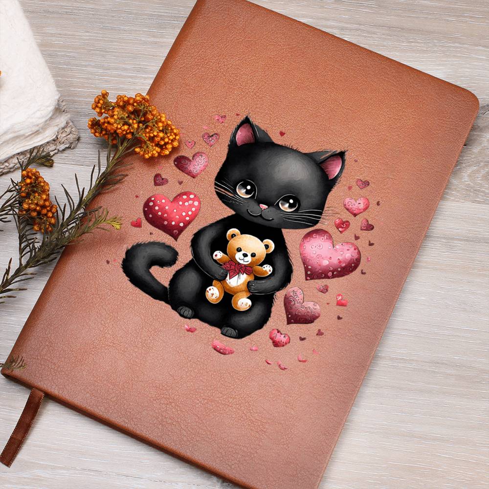 Valentine's Day Black Cat 079 - Vegan Leather Journal