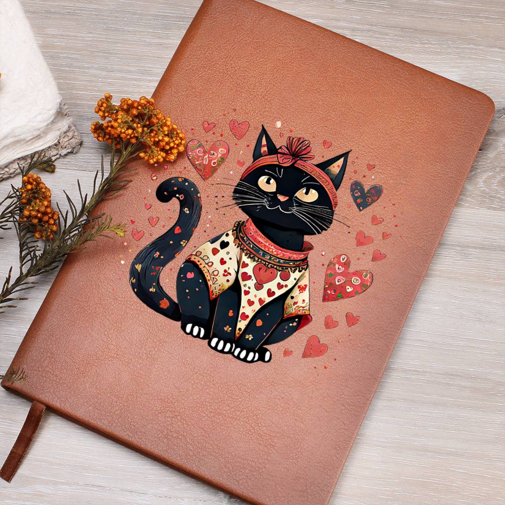 Valentine's Day Black Cat 066 - Vegan Leather Journal