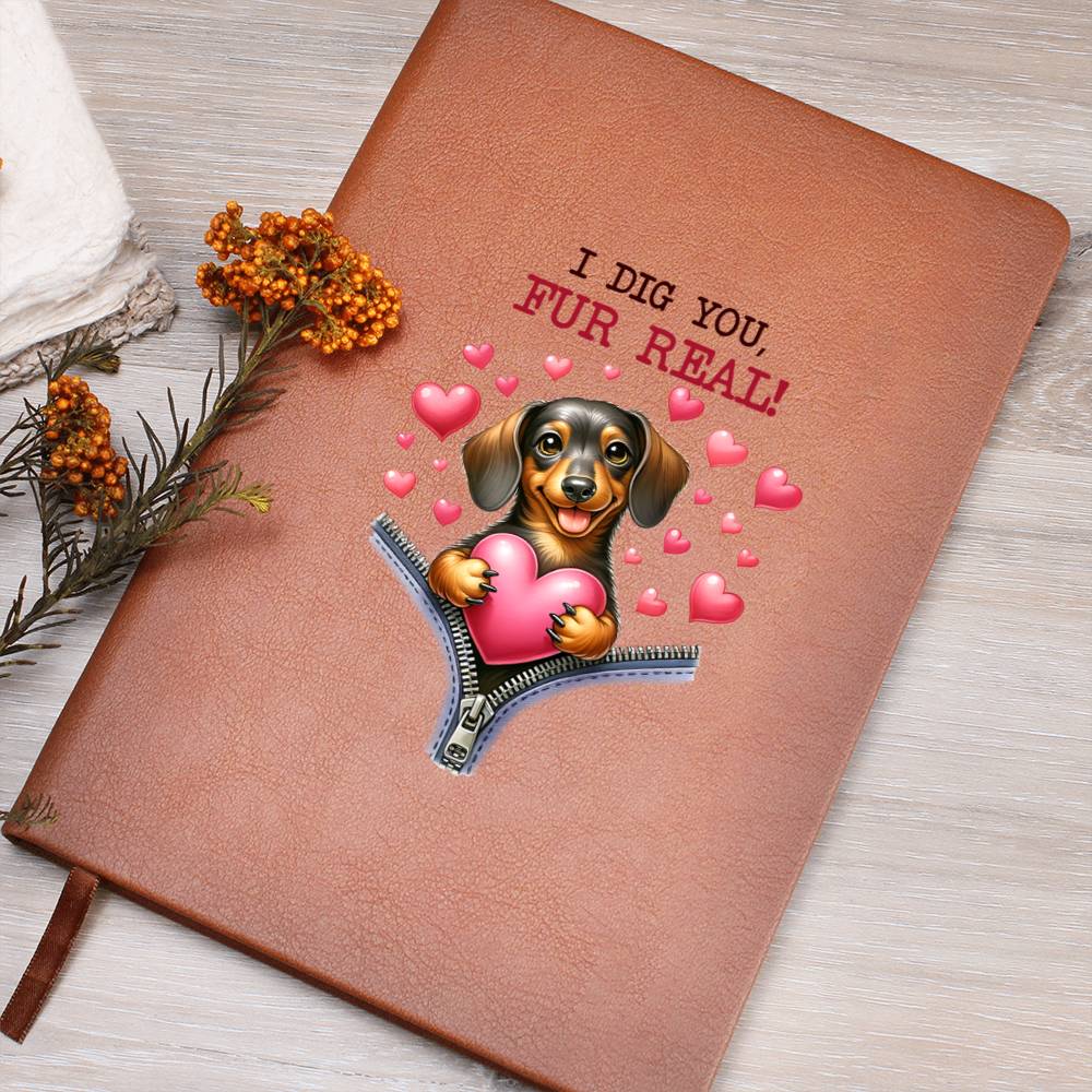 Valentine's Day Dog And Zipper 045 I Dig You Fur Real! - Vegan Leather Journal