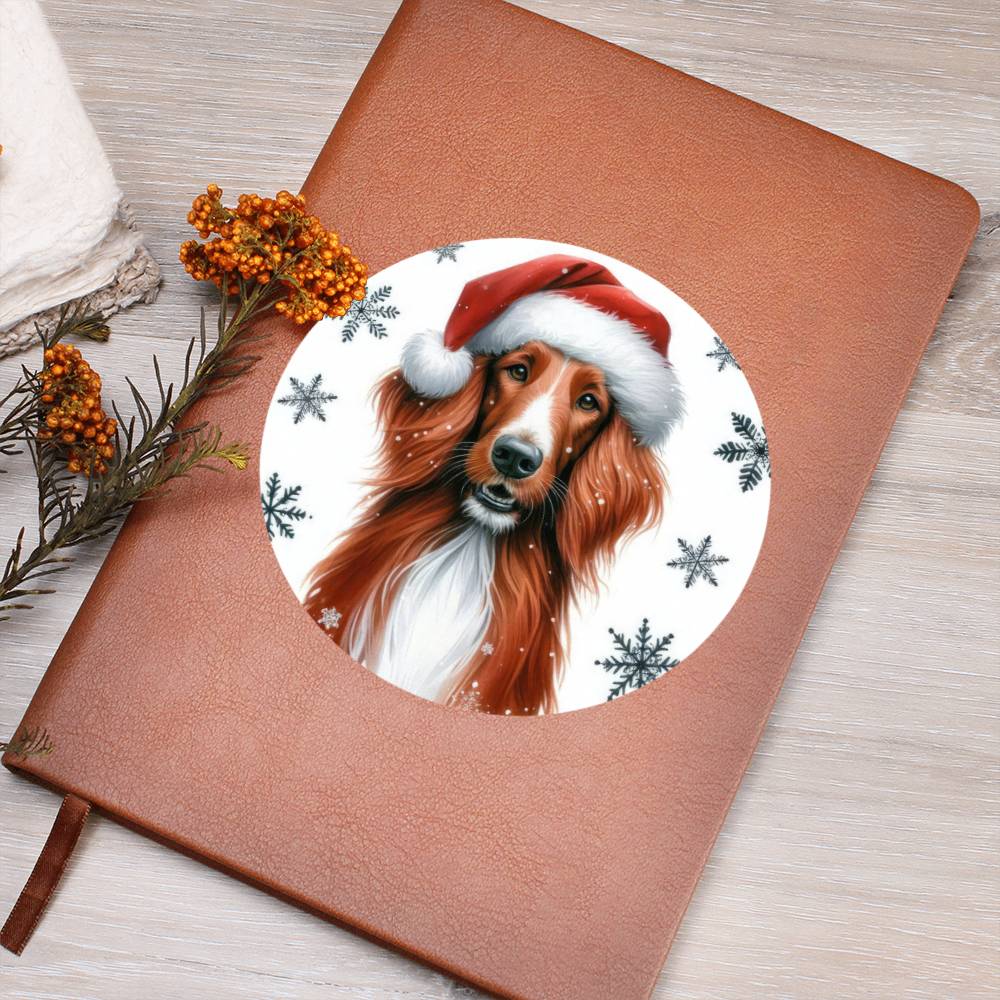 Christmas Dog - Irish Red and White Setter - Vegan Leather Journal