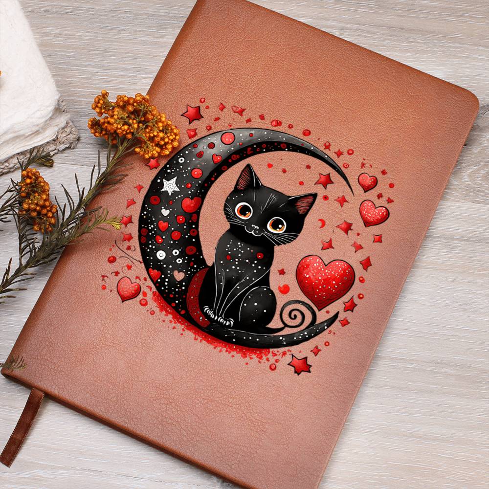 Valentine's Day Black Cat 052 - Vegan Leather Journal