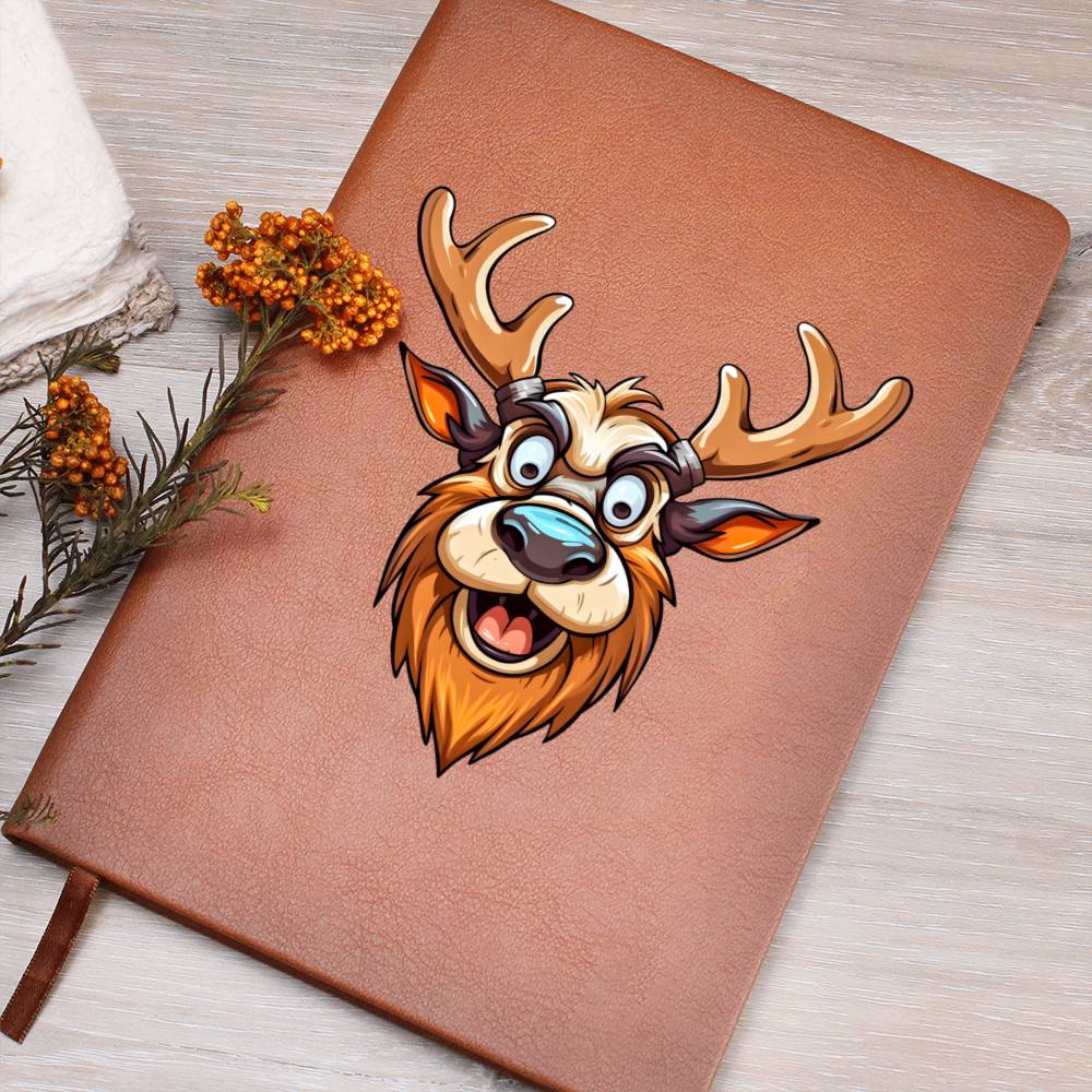 Funny Reindeer Face 16 - Vegan Leather Journal