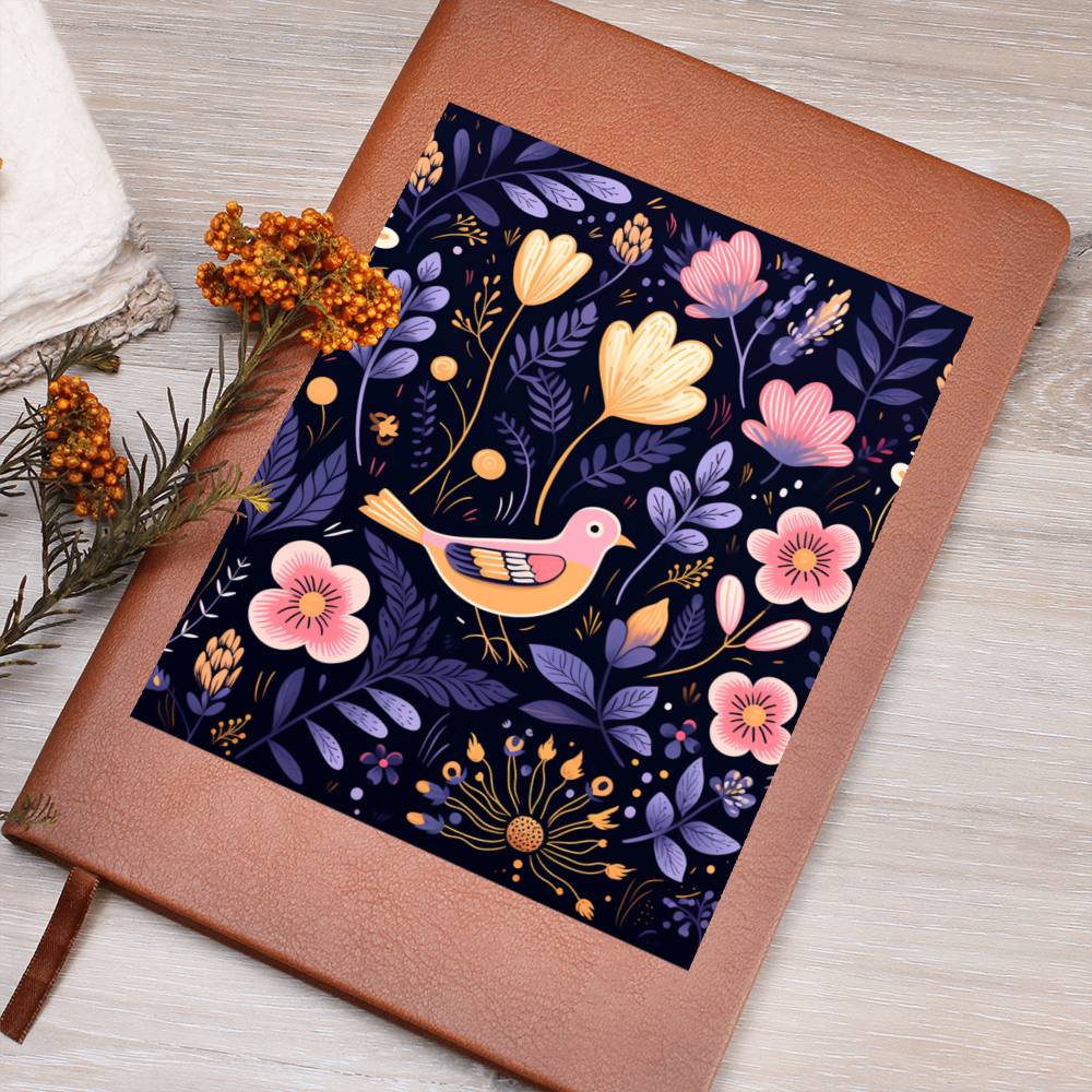 Birds And Floral Design 091 - Vegan Leather Journal