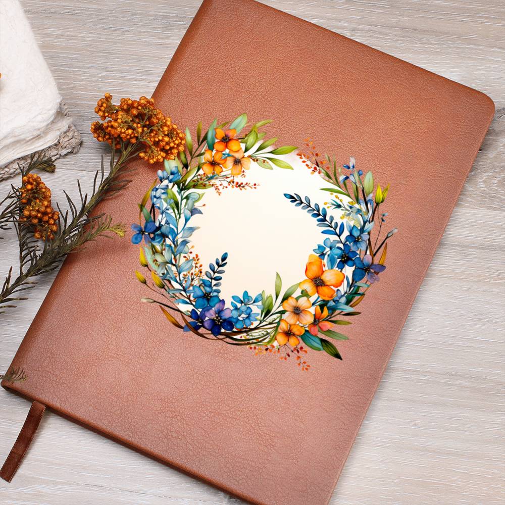Floral Flower Wreath 009 - Vegan Leather Journal