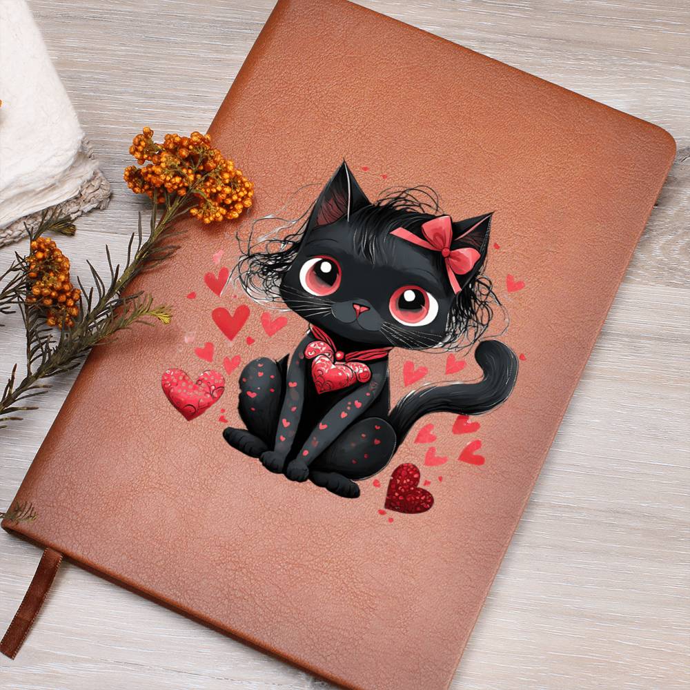 Valentine's Day Black Cat 045 - Vegan Leather Journal