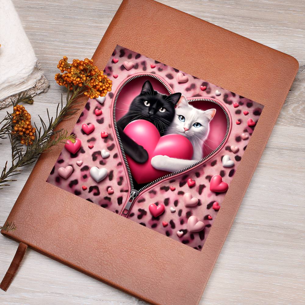 Valentine's Day Cat And Zipper 014 - Vegan Leather Journal