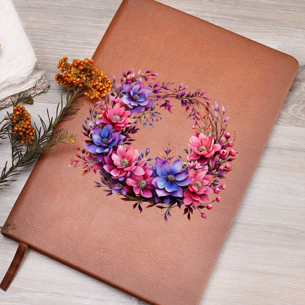 Floral Flower Wreath 075 - Vegan Leather Journal