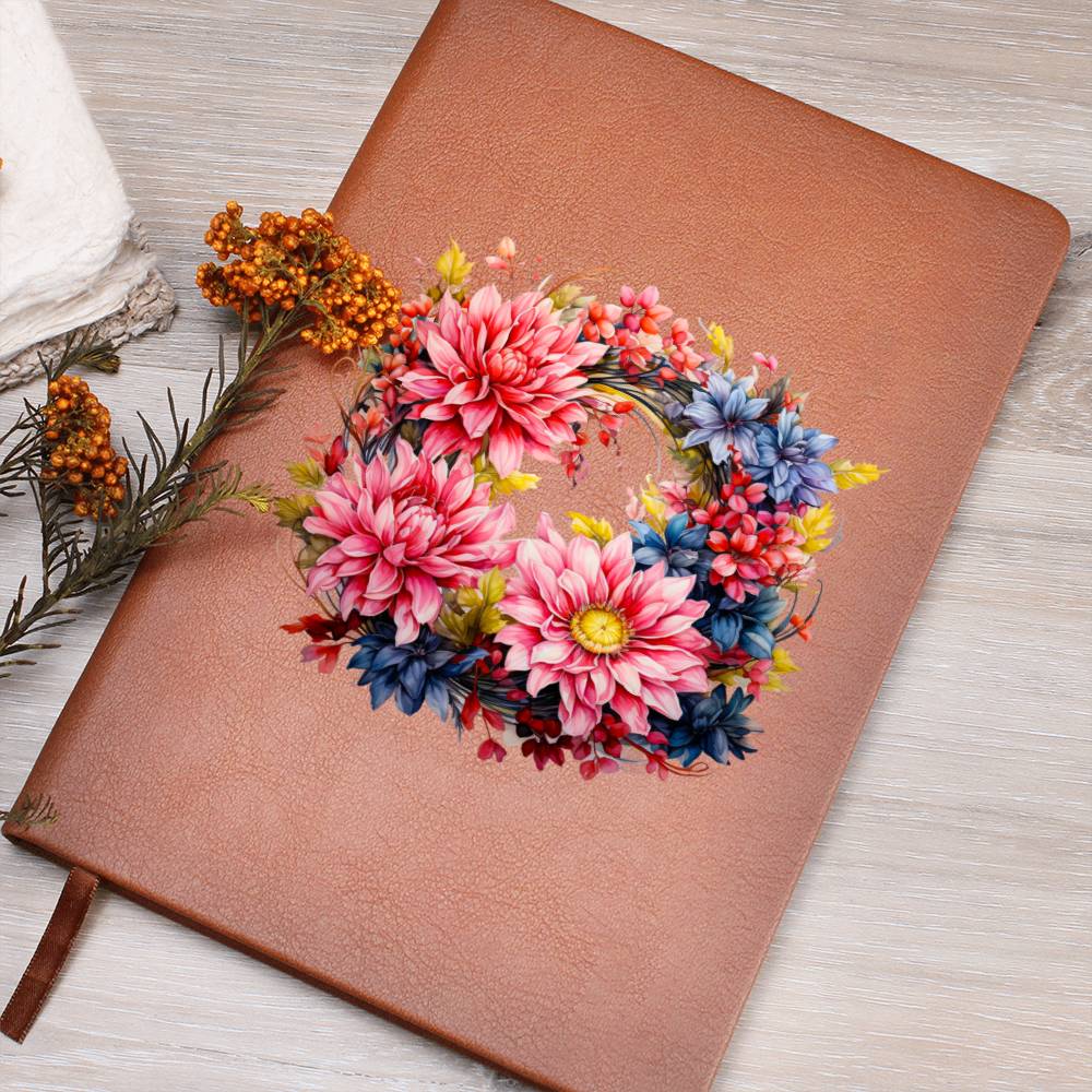 Floral Flower Wreath 148 - Vegan Leather Journal