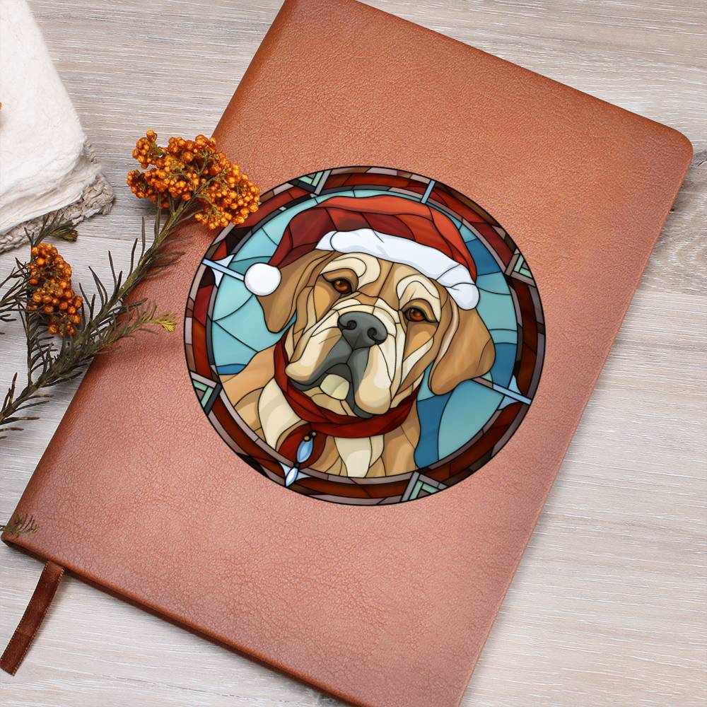 Dog Stained Glass Christmas Design 004 - Vegan Leather Journal