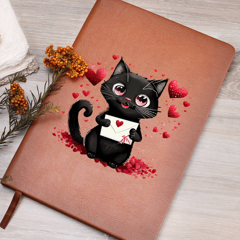 Valentine's Day Black Cat 006 - Vegan Leather Journal