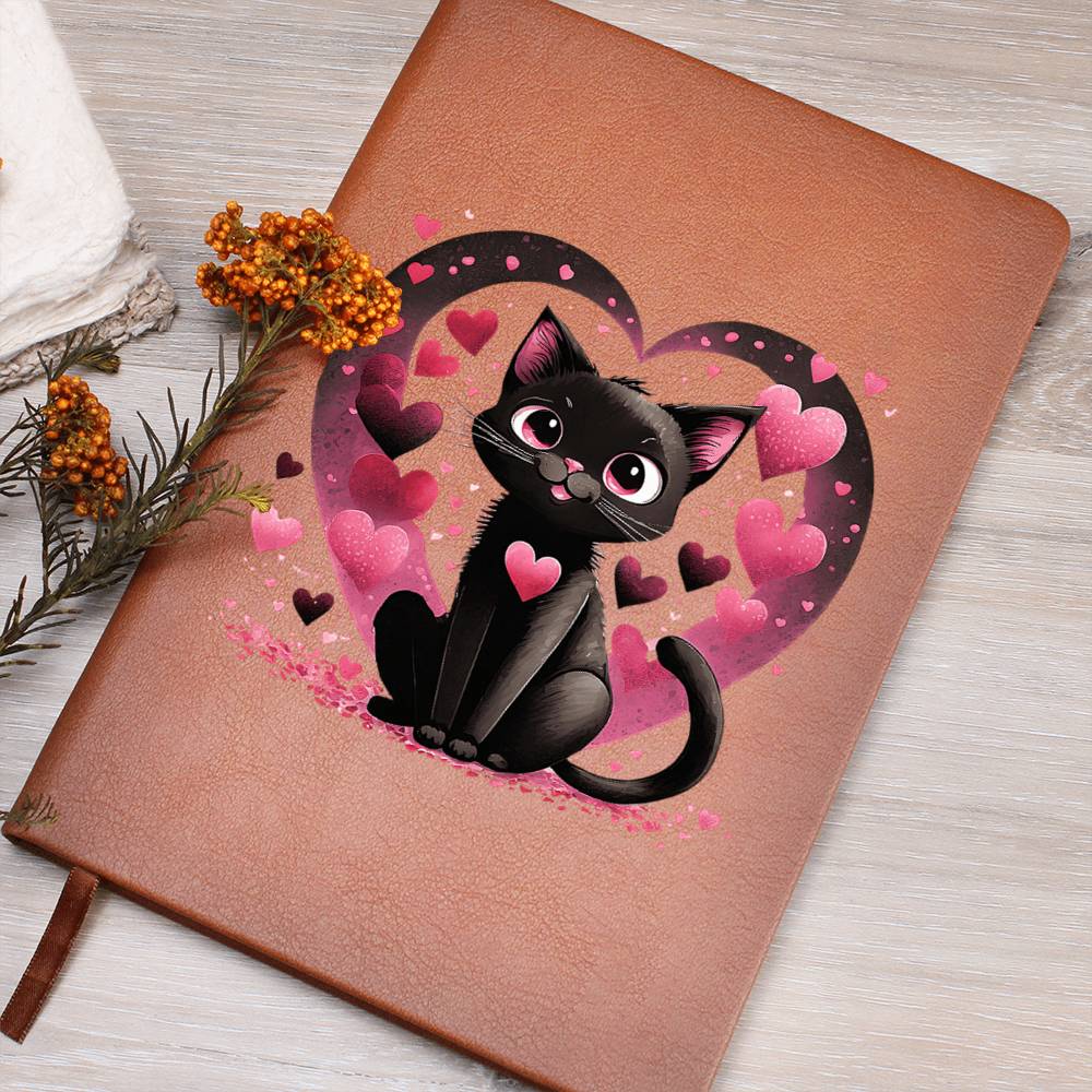 Valentine's Day Black Cat 077 - Vegan Leather Journal