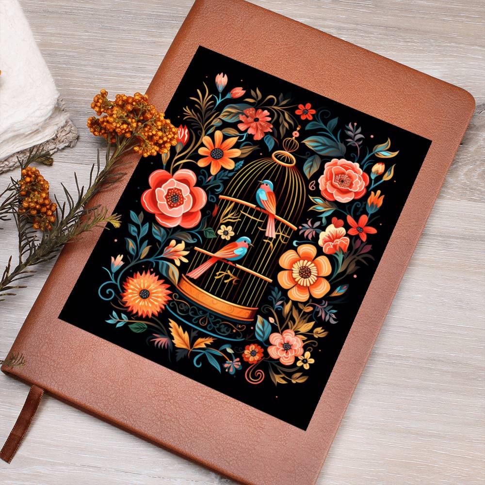 Birds And Floral Design 153 - Vegan Leather Journal