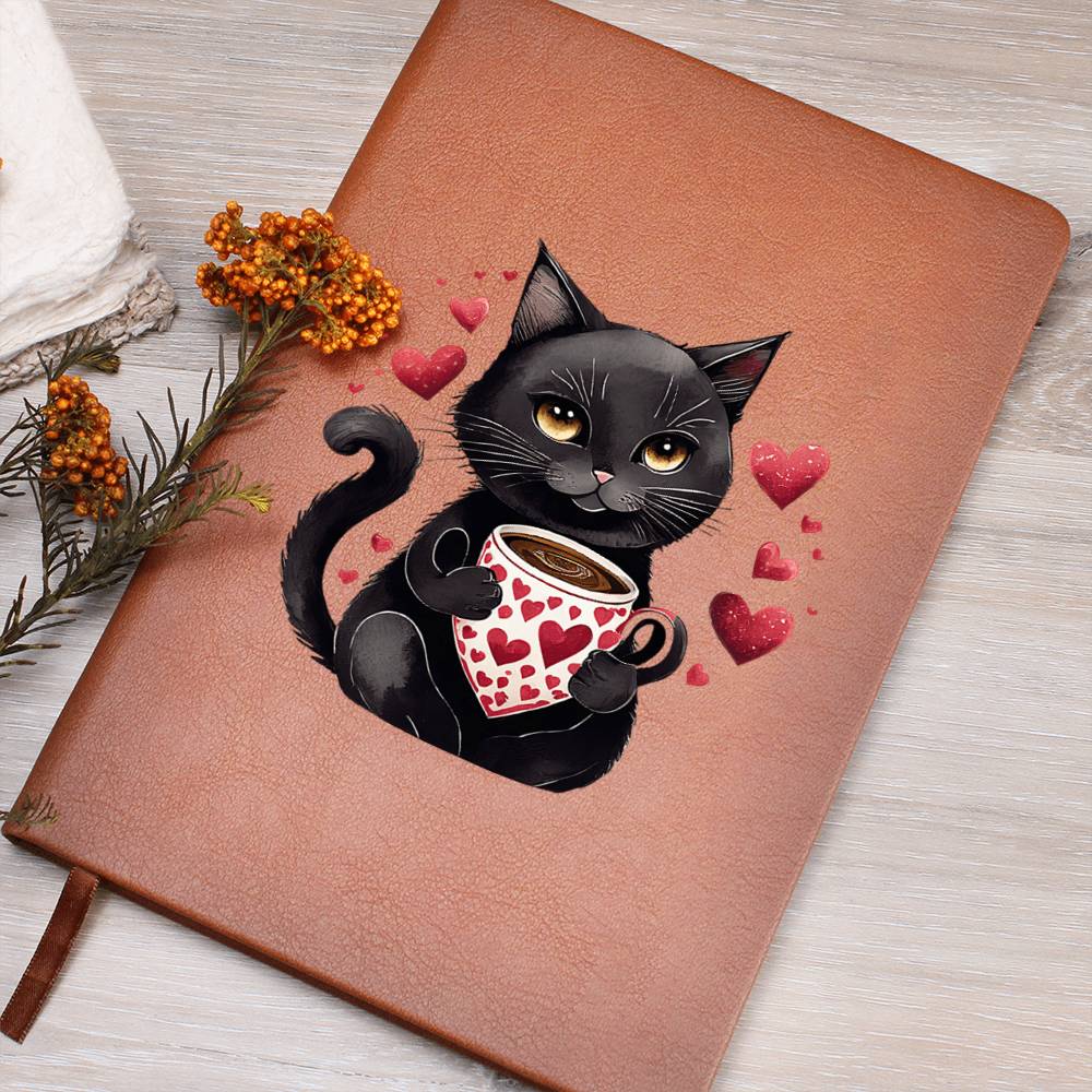 Valentine's Day Black Cat 053 - Vegan Leather Journal