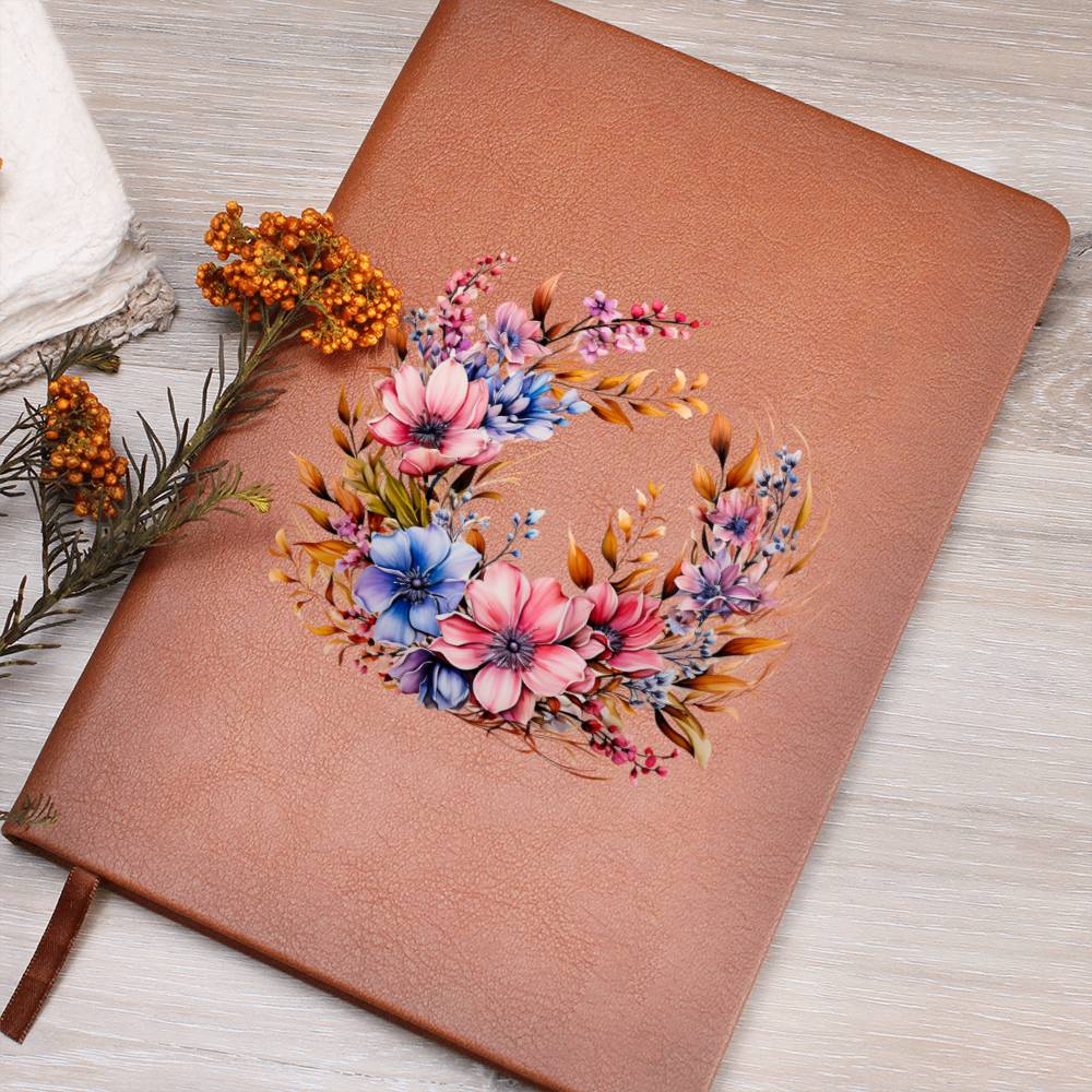 Floral Flower Wreath 155 - Vegan Leather Journal