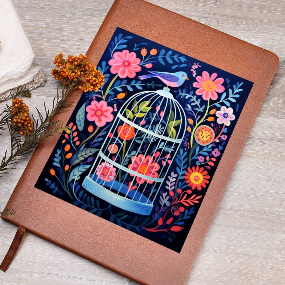 Birds And Floral Design 097 - Vegan Leather Journal