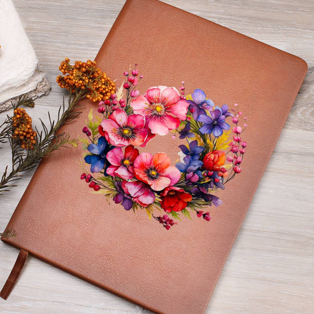 Floral Flower Wreath 101 - Vegan Leather Journal