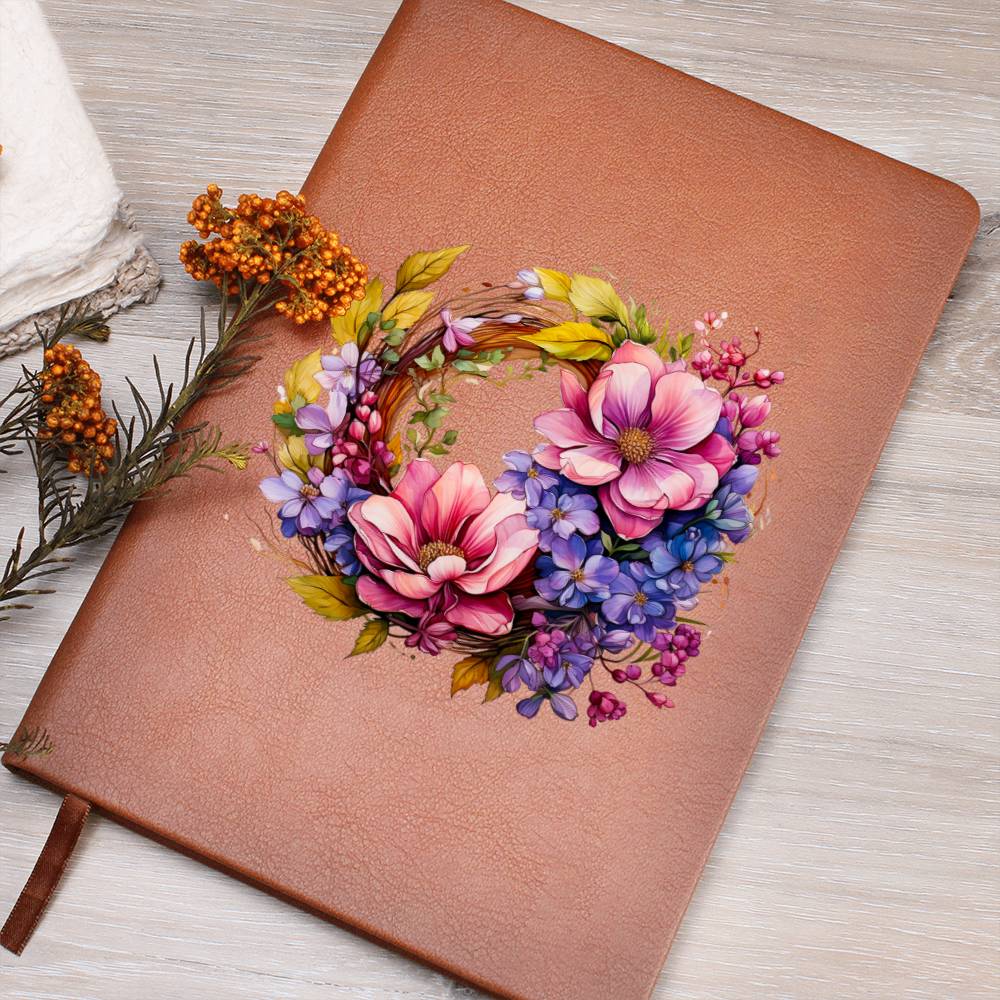 Floral Flower Wreath 099 - Vegan Leather Journal