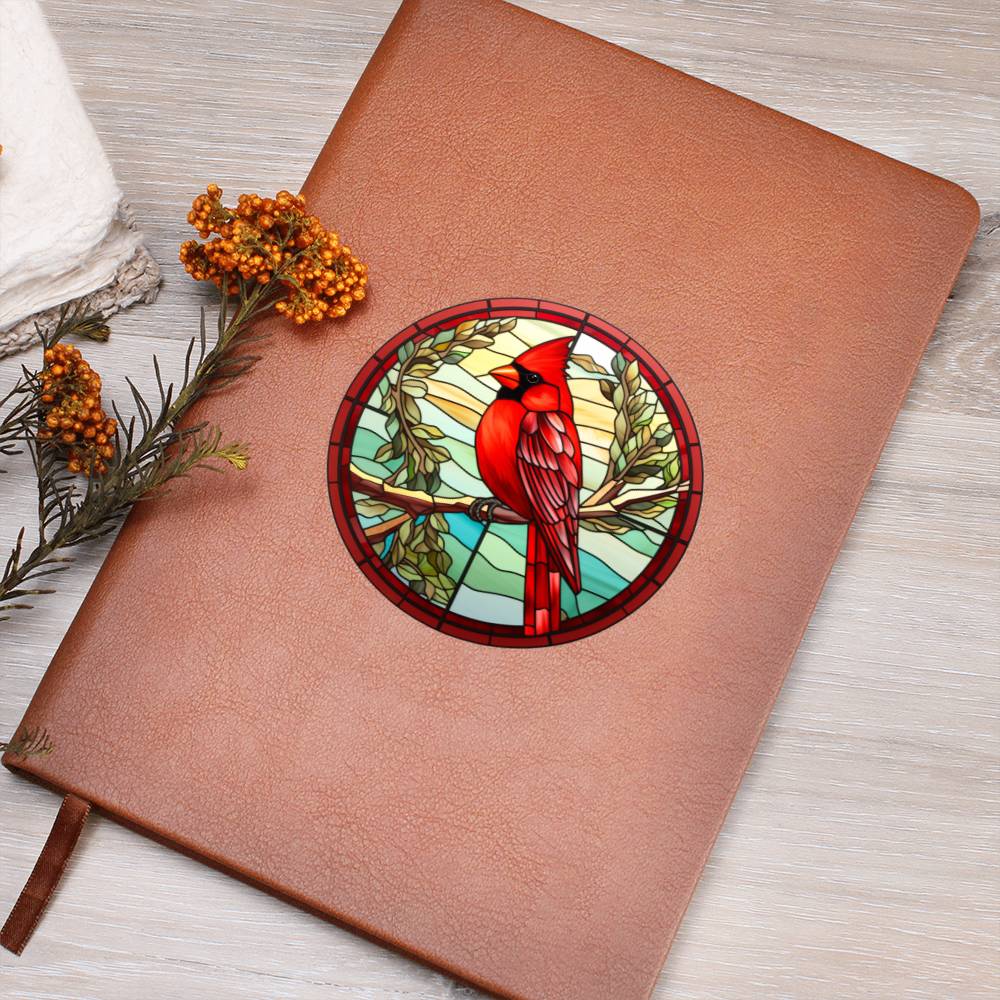 Christmas Red Cardinal Stained Glass Design 032 - Vegan Leather Journal