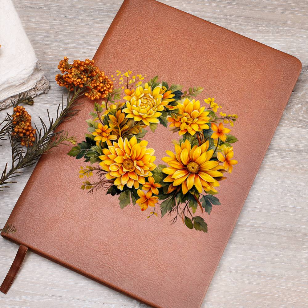 Floral Flower Wreath 044 - Vegan Leather Journal