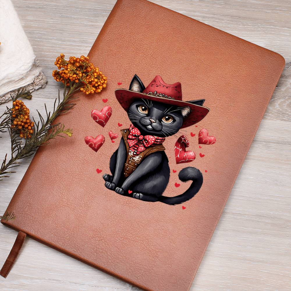 Valentine's Day Black Cat 073 - Vegan Leather Journal