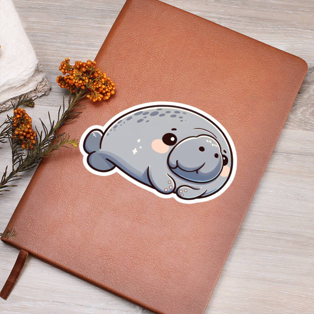 Cute Dugong sticker 42 - Vegan Leather Journal