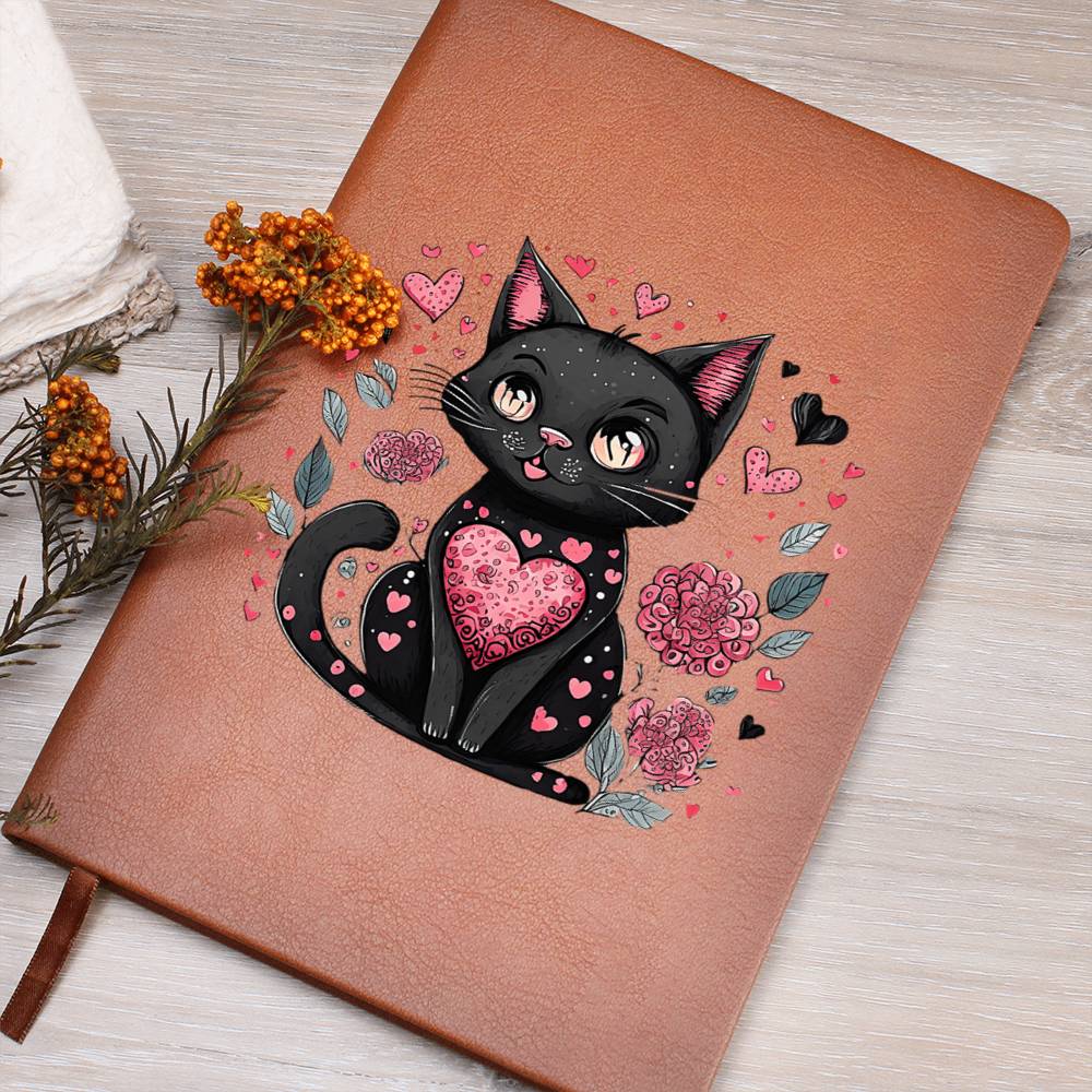 Valentine's Day Black Cat 030 - Vegan Leather Journal