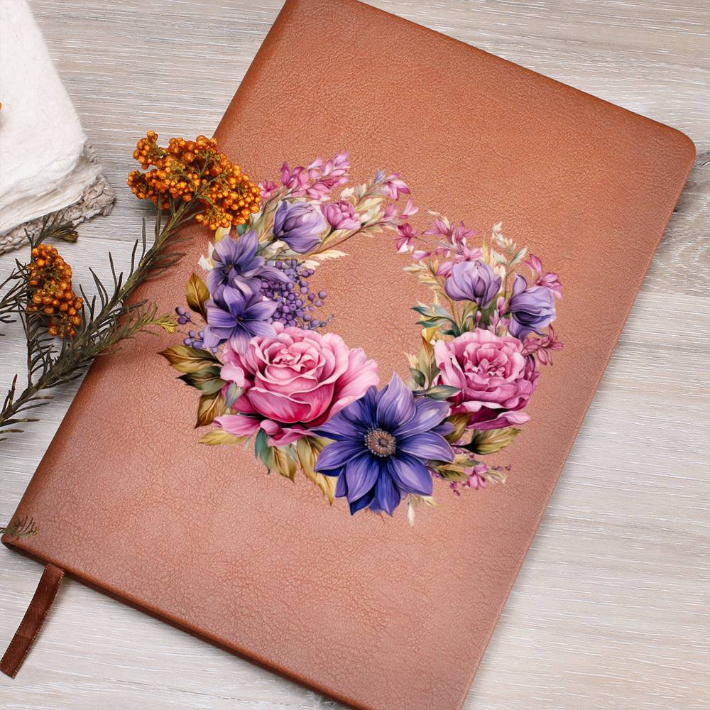 Floral Flower Wreath 003 - Vegan Leather Journal