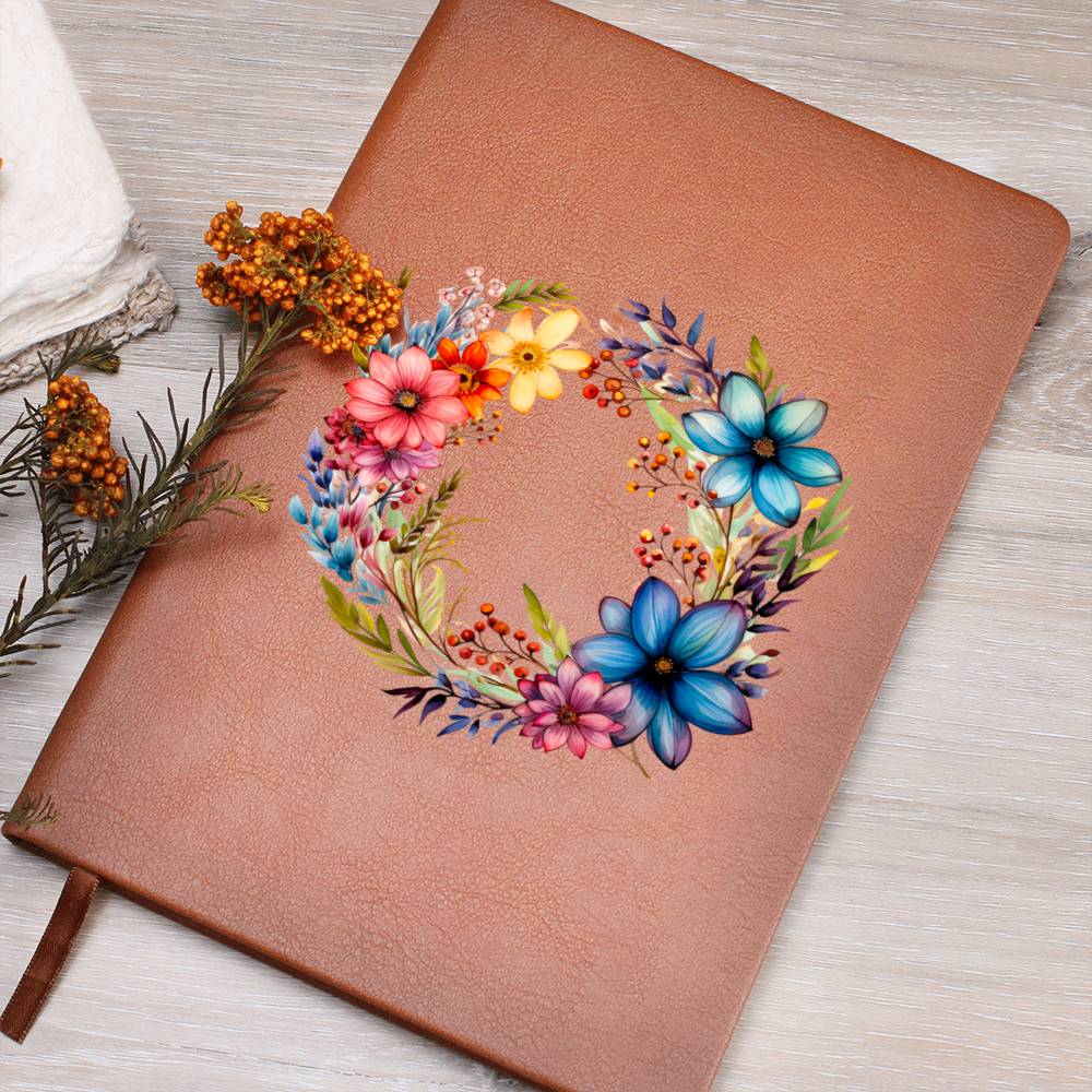 Floral Flower Wreath 061 - Vegan Leather Journal
