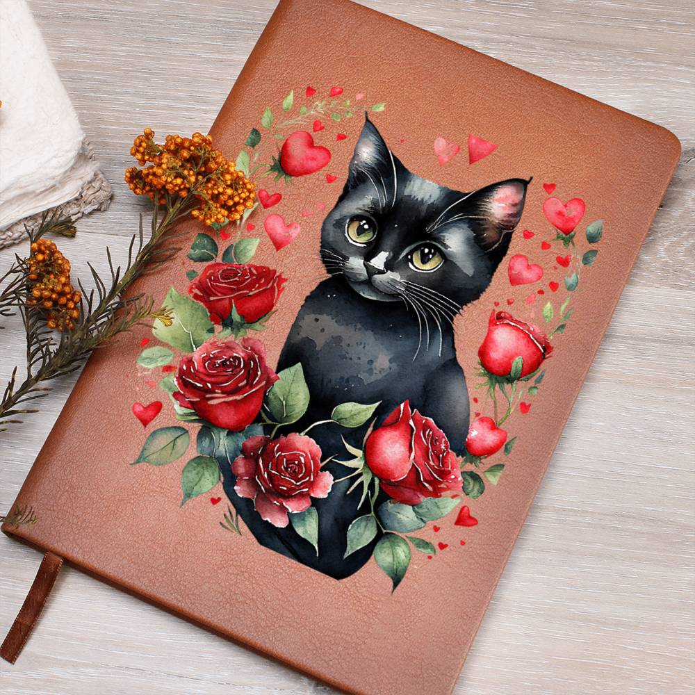 Valentine's Day Black Cat 013 - Vegan Leather Journal