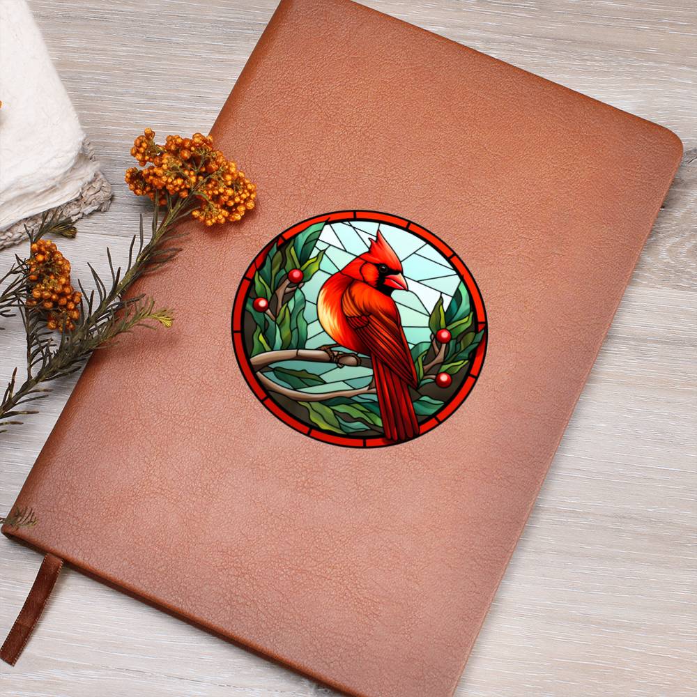 Christmas Red Cardinal Stained Glass Design 023 - Vegan Leather Journal