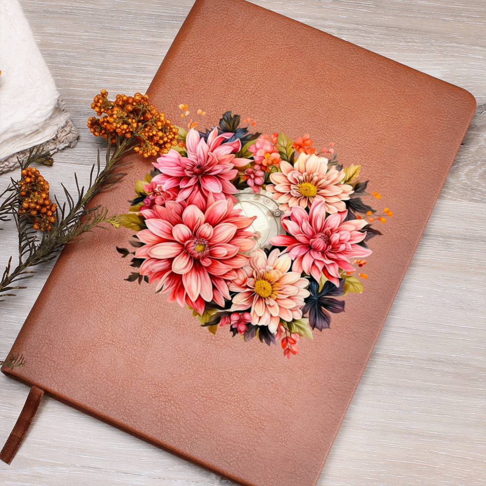 Floral Flower Wreath 142 - Vegan Leather Journal