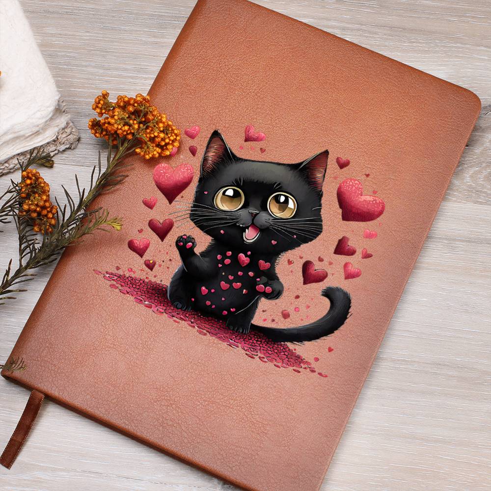 Valentine's Day Black Cat 031 - Vegan Leather Journal