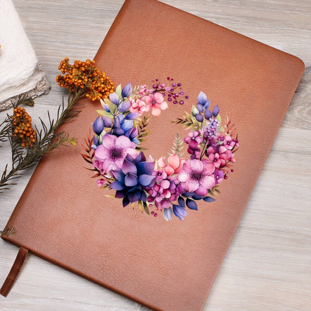 Floral Flower Wreath 138 - Vegan Leather Journal
