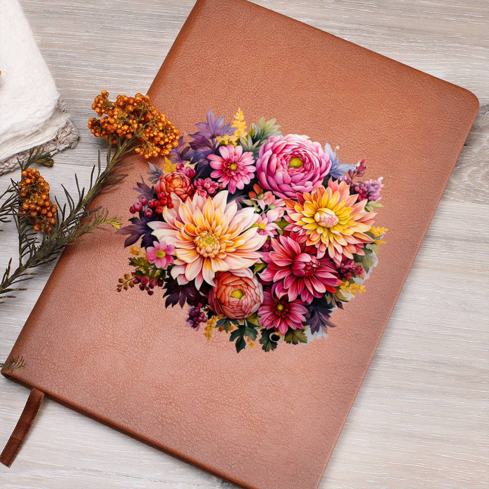 Floral Flower Wreath 043 - Vegan Leather Journal