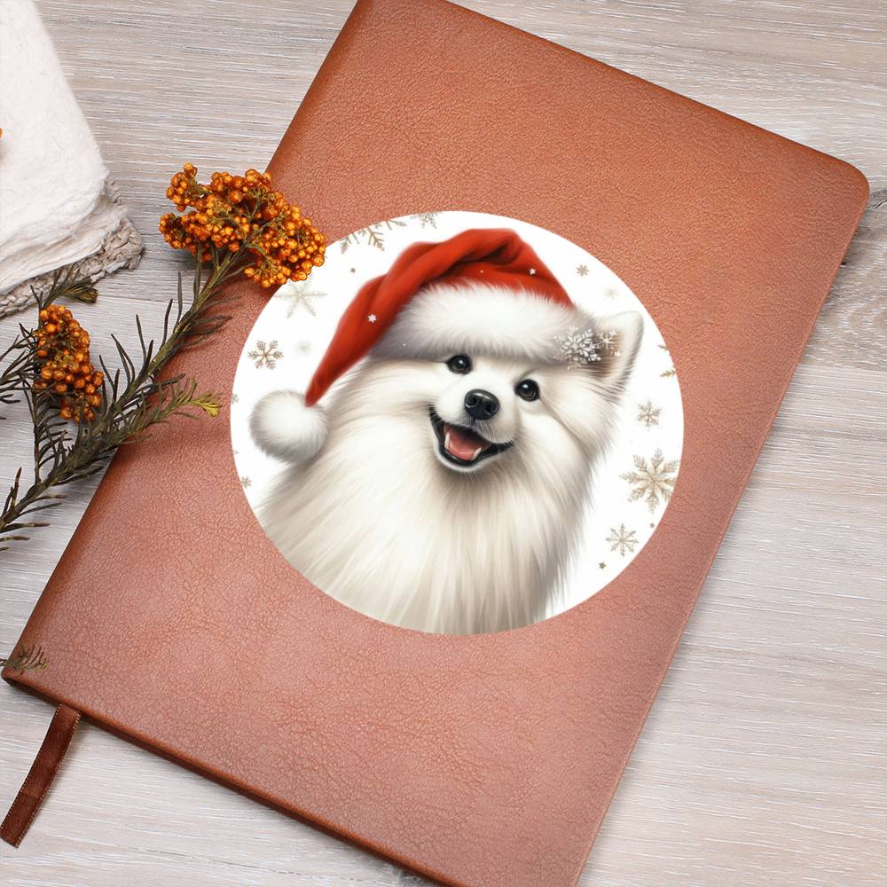 Christmas Dog - American Eskimo - Vegan Leather Journal