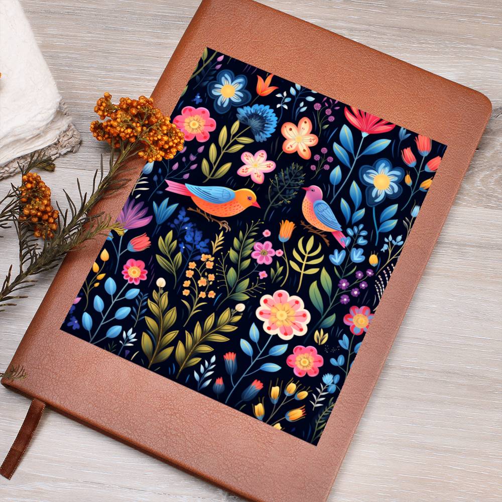 Birds And Floral Design 126 - Vegan Leather Journal