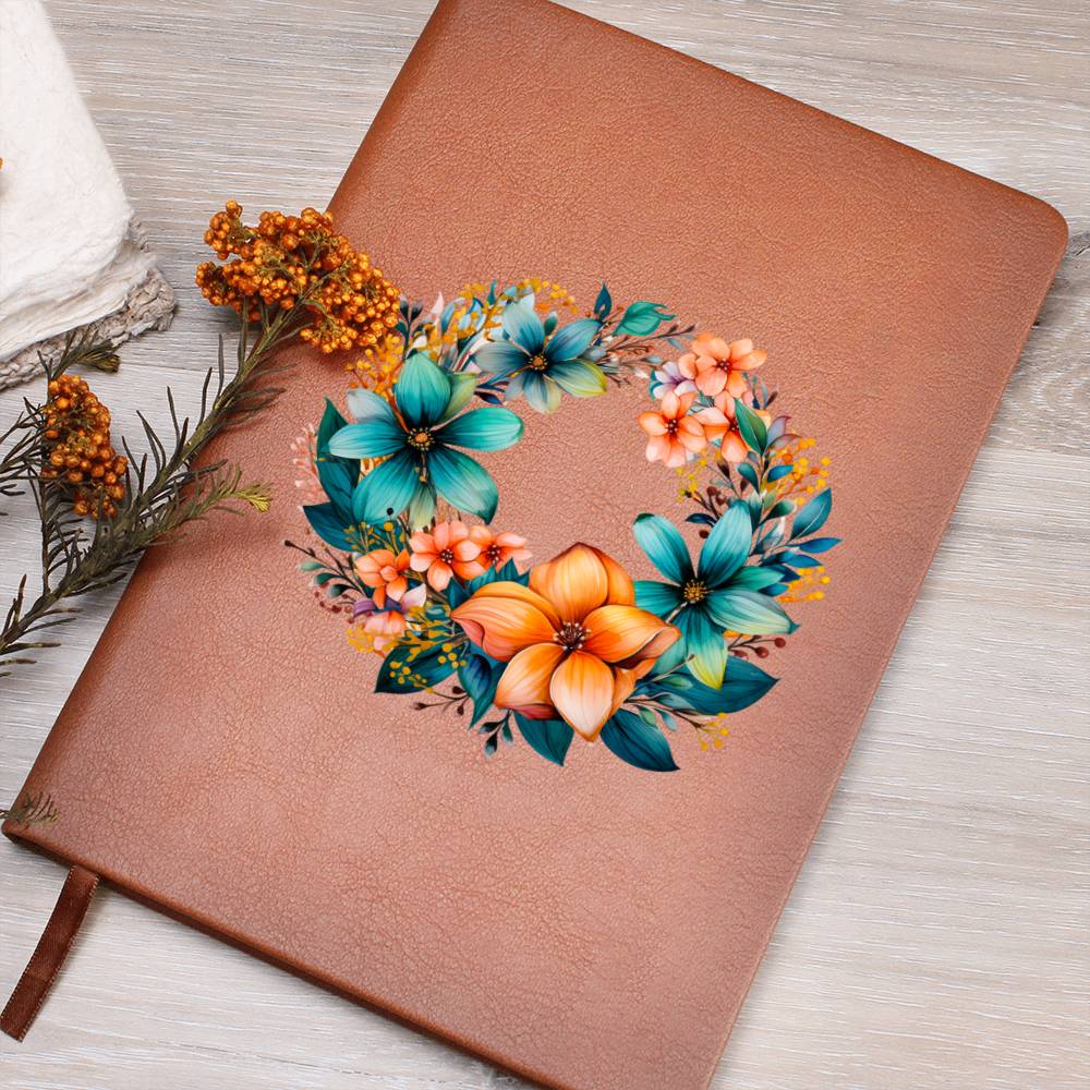 Floral Flower Wreath 066 - Vegan Leather Journal