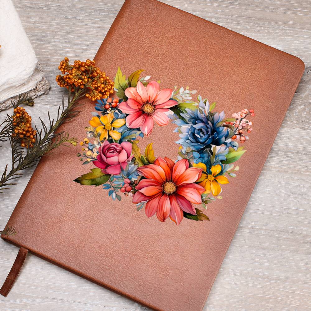 Floral Flower Wreath 002 - Vegan Leather Journal