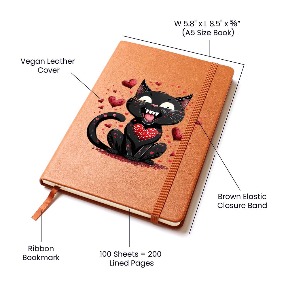 Valentine's Day Black Cat 024 - Vegan Leather Journal