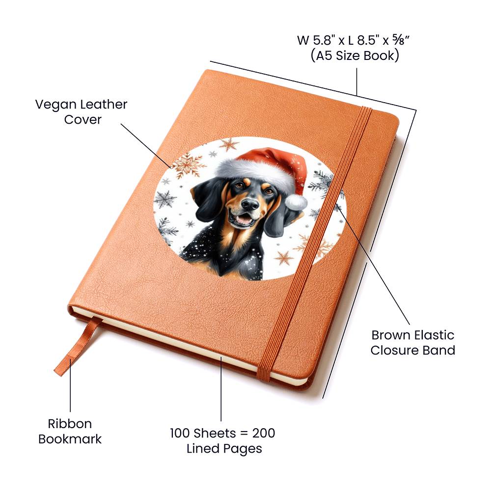 Christmas Dog - Black and Tan Coonhound - Vegan Leather Journal