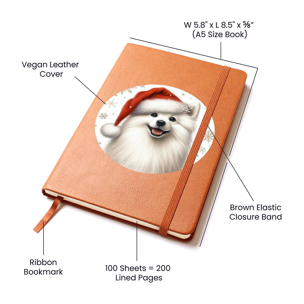 Christmas Dog - American Eskimo - Vegan Leather Journal
