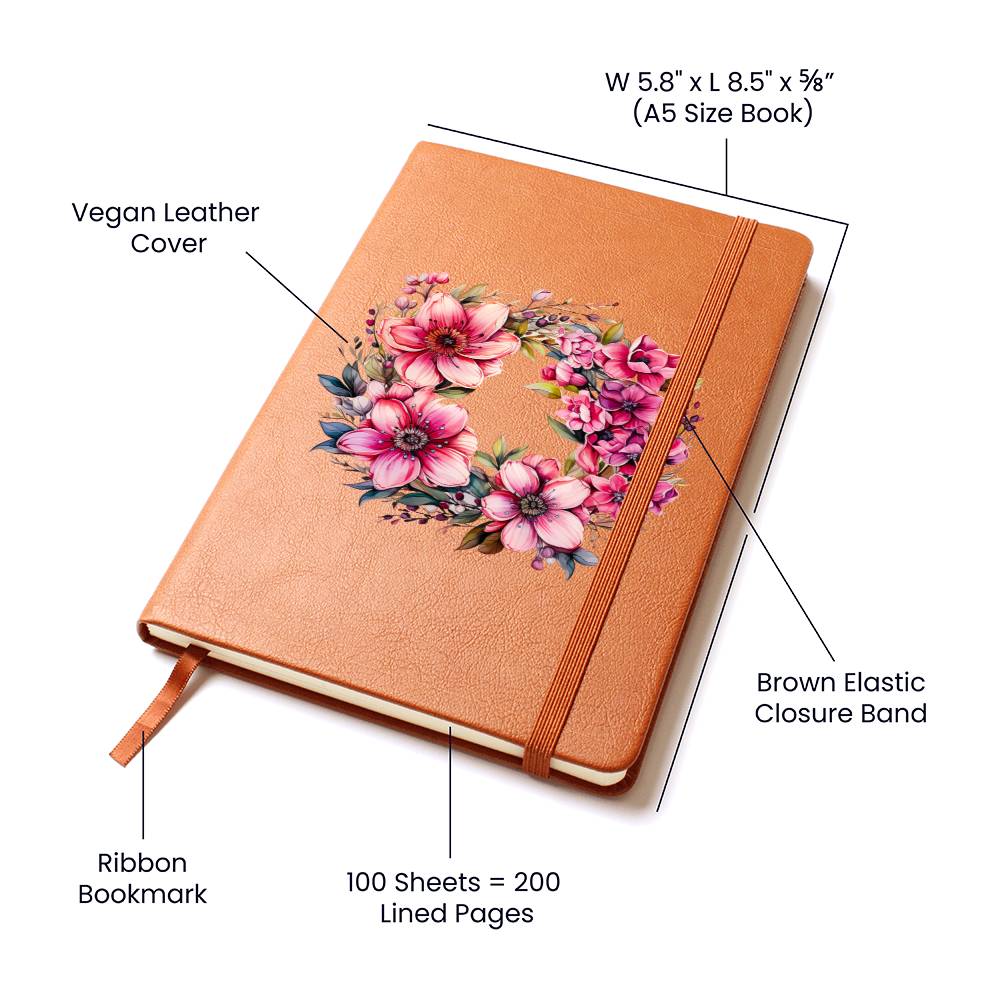 Floral Flower Wreath 106 - Vegan Leather Journal