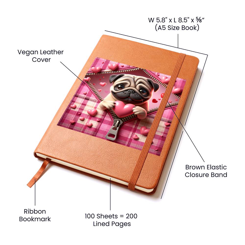 Valentine's Day Dog And Zipper 006 - Vegan Leather Journal