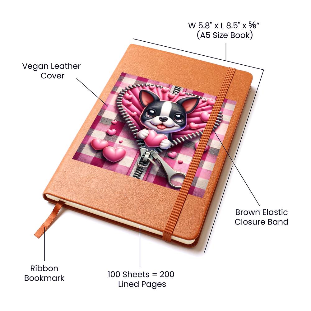 Valentine's Day Dog And Zipper 027 - Vegan Leather Journal
