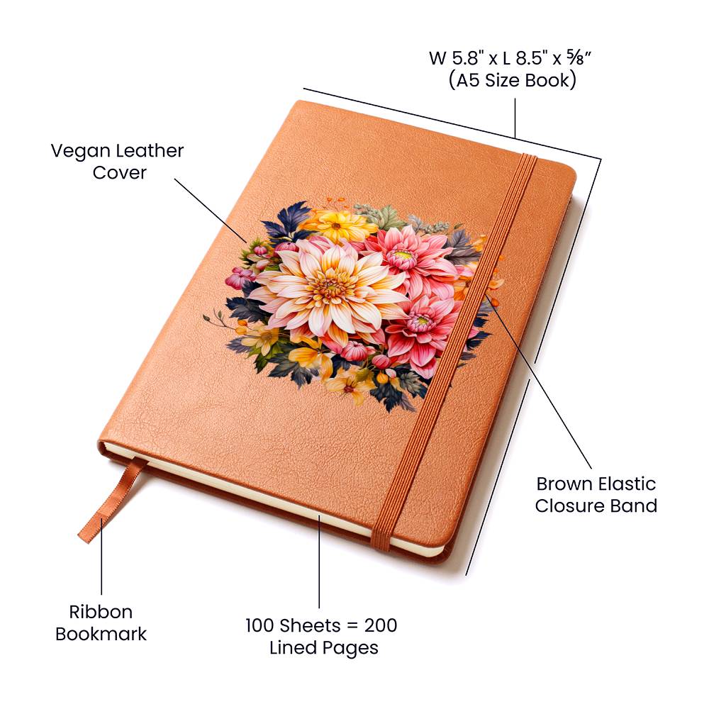 Floral Flower Wreath 092 - Vegan Leather Journal