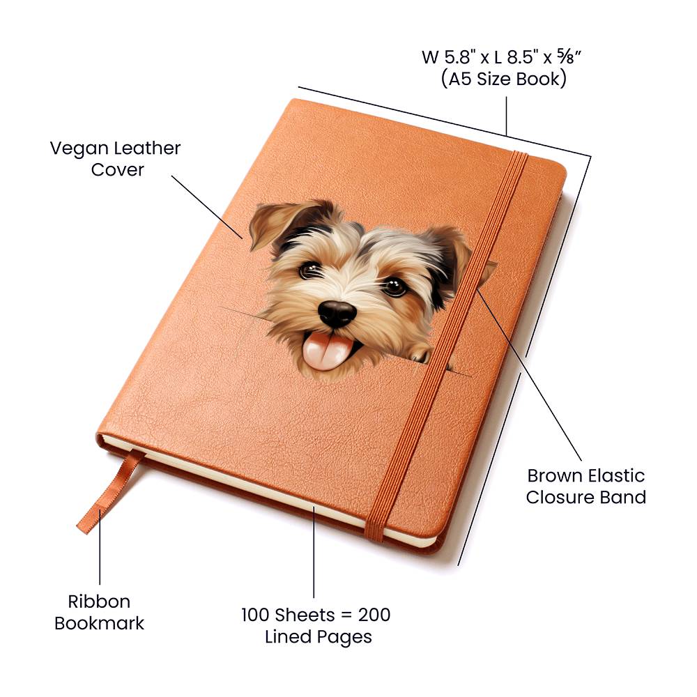 Biewer Terrier Peeking - Vegan Leather Journal