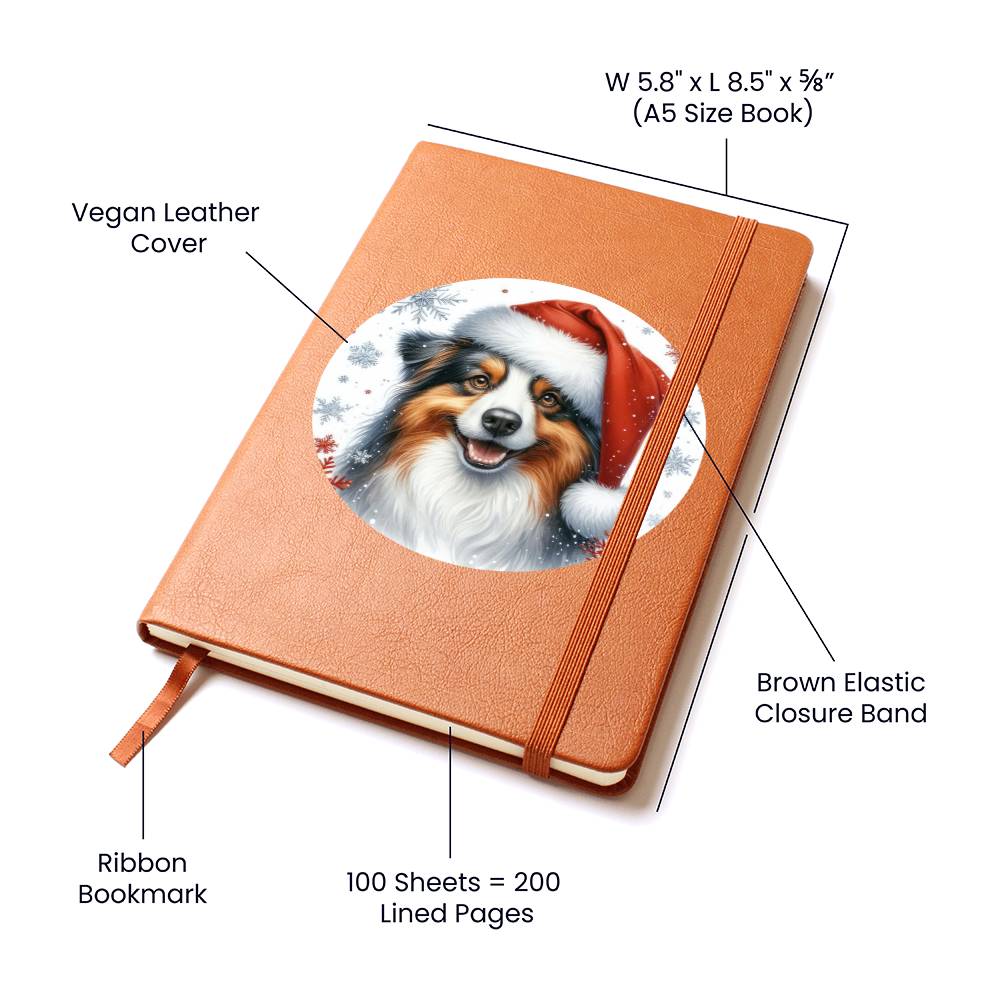 Christmas Dog - Australian Shepherd - Vegan Leather Journal